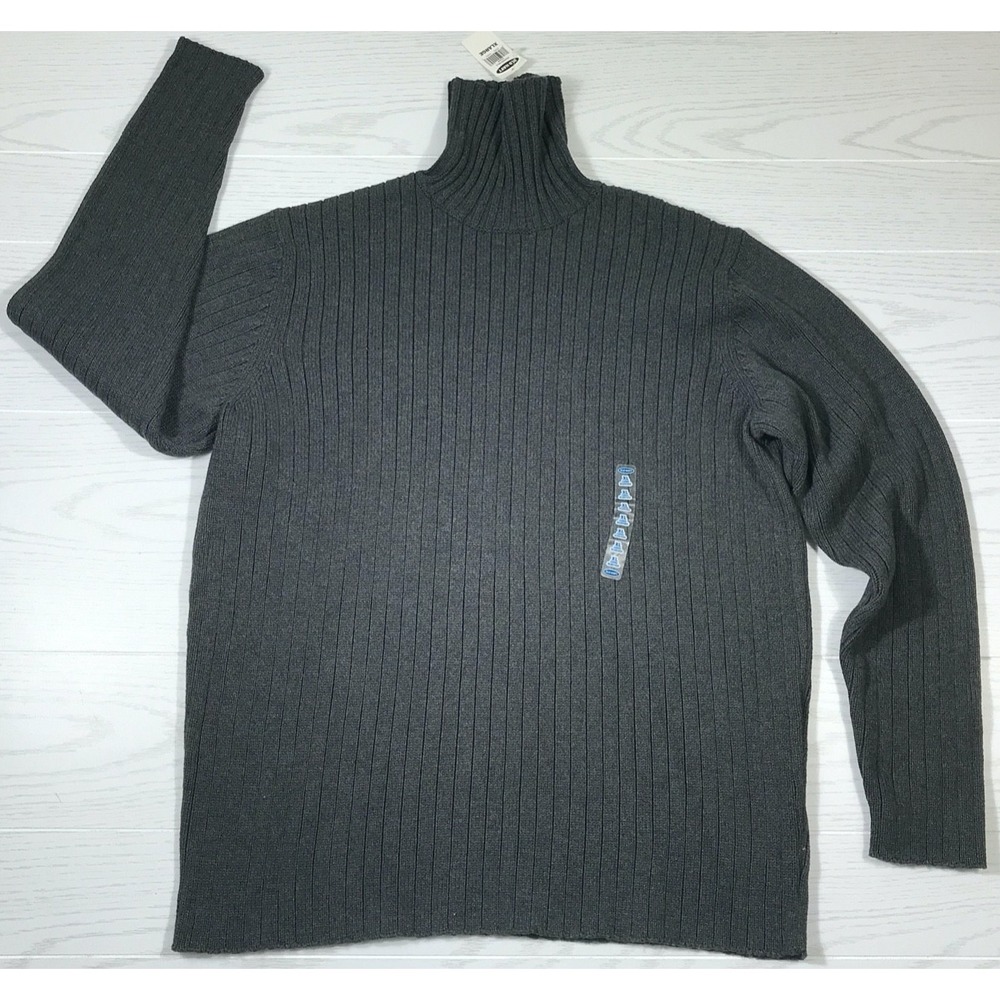 Vintage Y2K Ribbed Mock Neck Sweater Men XL Old Navy Cotton Gray Preppy New 2003
